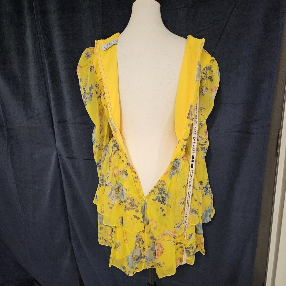 NWT Mac Duggal Yellow Chiffon Ruffled Tiered Long Sleeve Dress Sz 2 - Picture 13 of 15